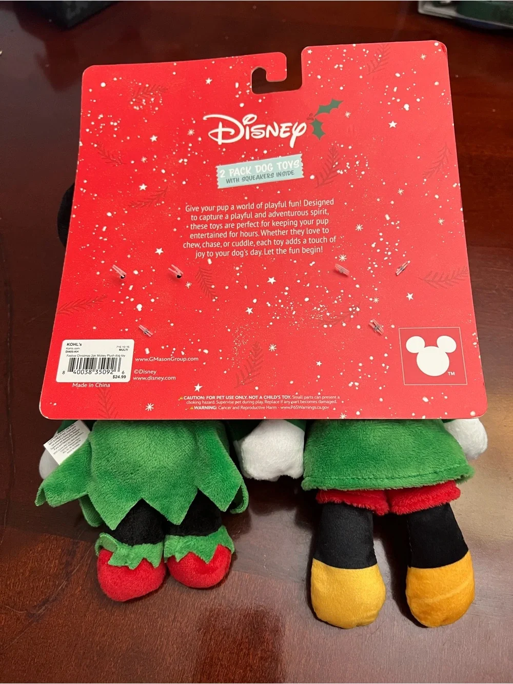 Disney Minnie & Mickey Elf Plush Duo - Green, Red, Yellow, Black